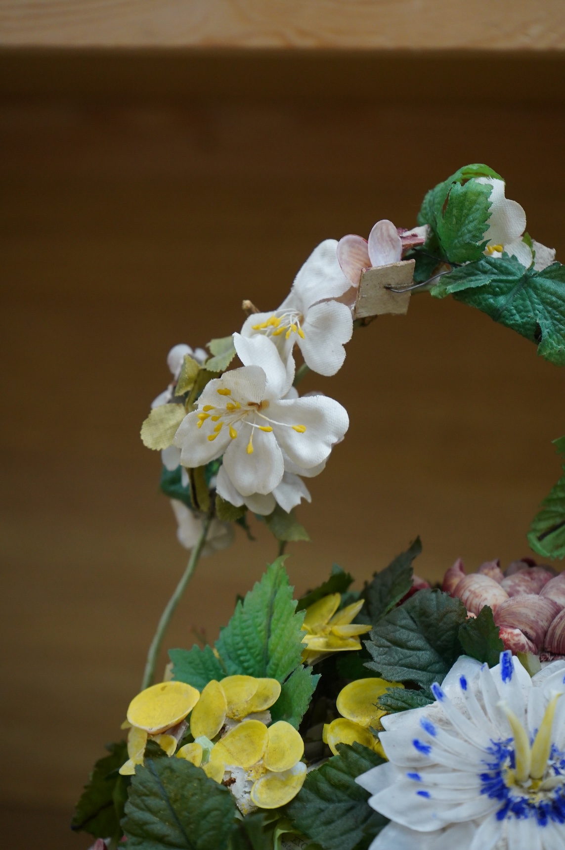A shellwork flower arrangement display, 35cm